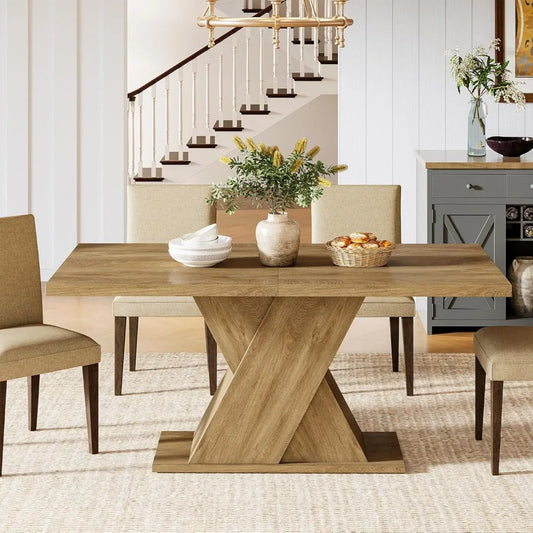 55 Inch Rectangle Light Wood Farmhouse Dining Table for 4 Ideal for Kitchen Dining and Living Rooms
