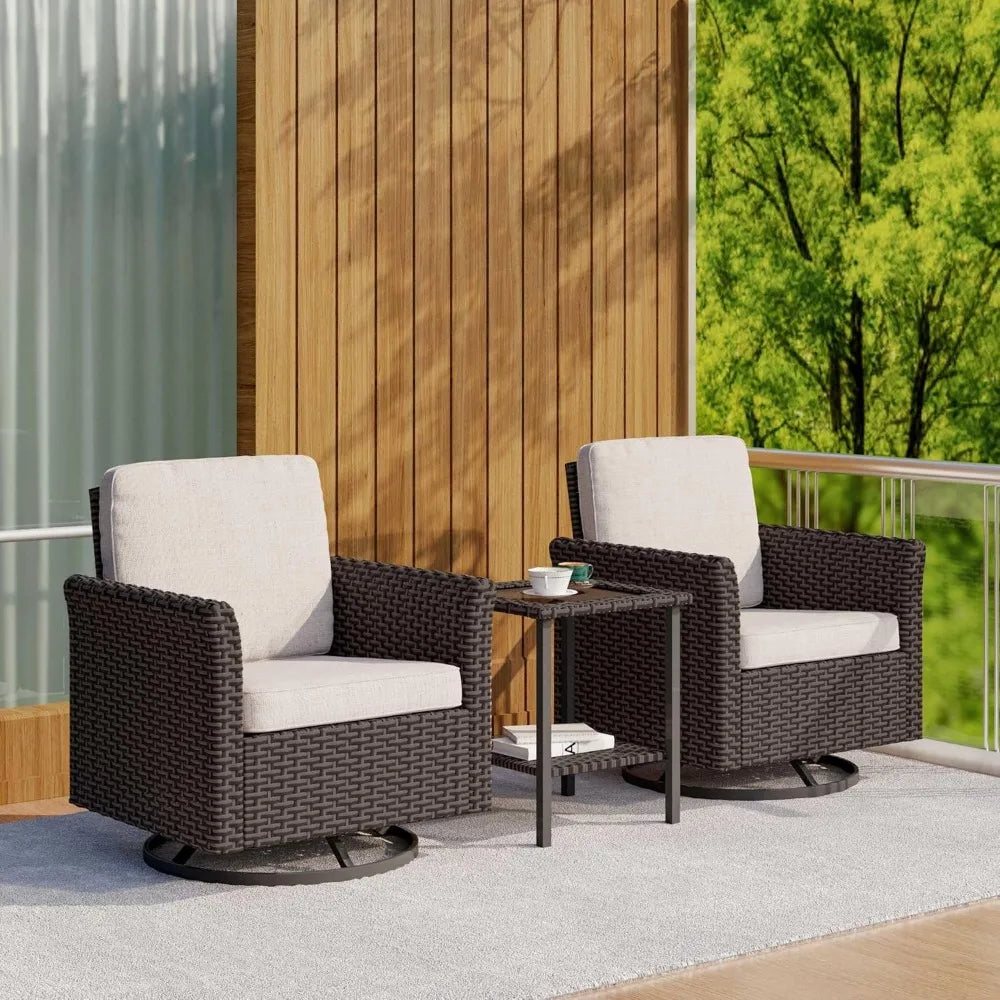 3 Pieces Patio Furniture Set with 2 High Back Rattan Swivel Chairs and Side Table Outdoor PE Wicker All Weather Modern Design