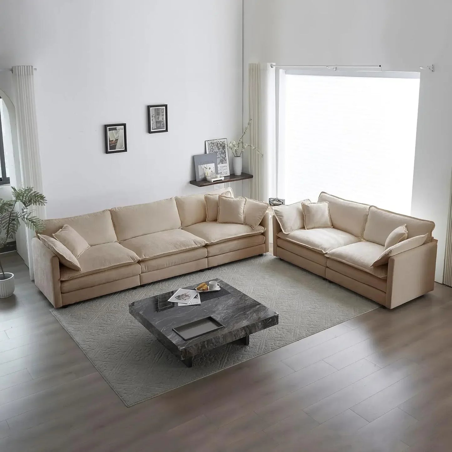 2 Piece Green Chenille Living Room Furniture Set Modern Luxury Sectional Loveseat and Sofa