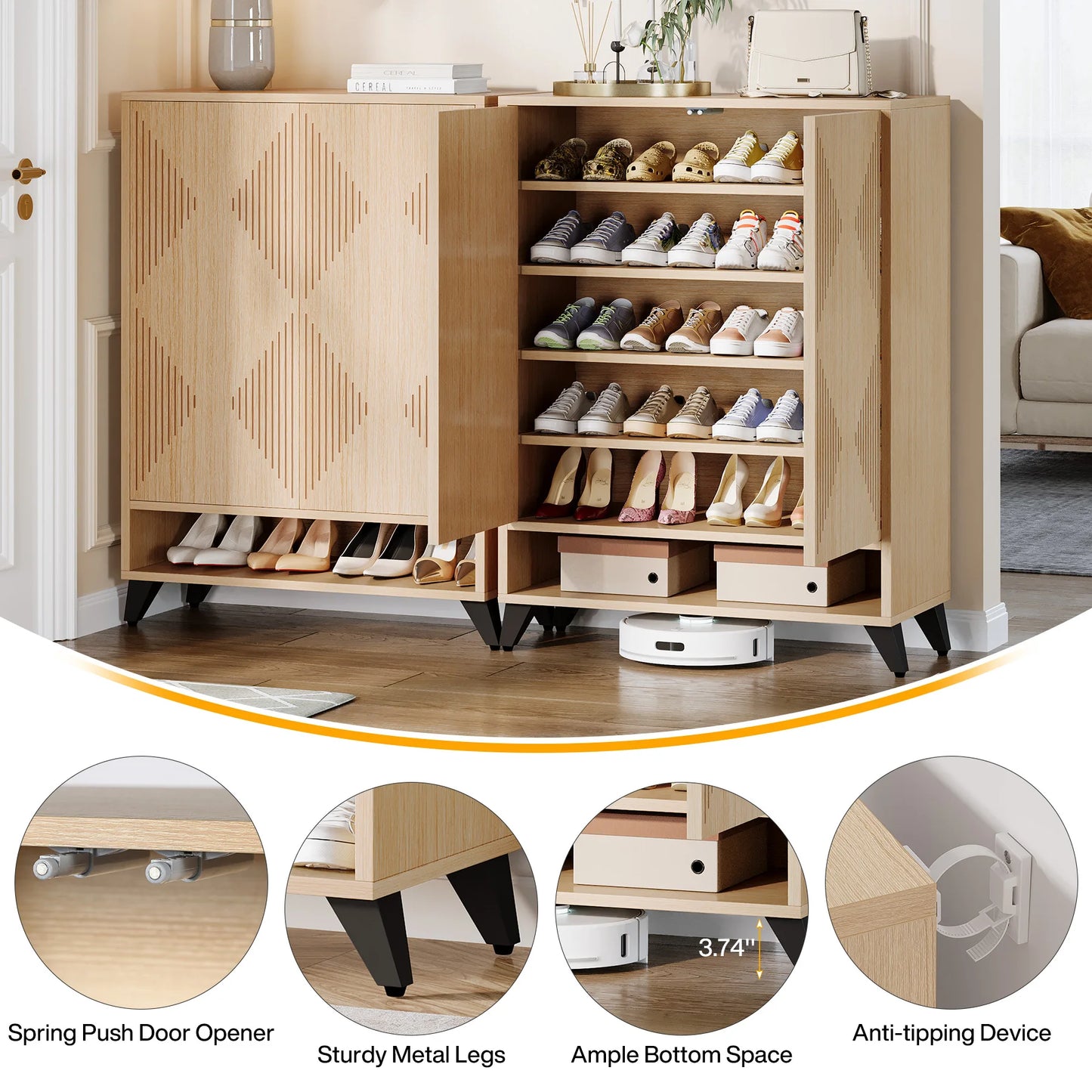 Tribesigns Shoe Cabinet with Doors 6 Tier Entryway Shoe Storage Cabinet with Adjustable Shelves Modern Wooden Shoe Organizer