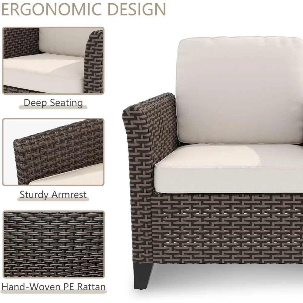 3 Pieces Patio Furniture Set with 2 High Back Rattan Swivel Chairs and Side Table Outdoor PE Wicker All Weather Modern Design