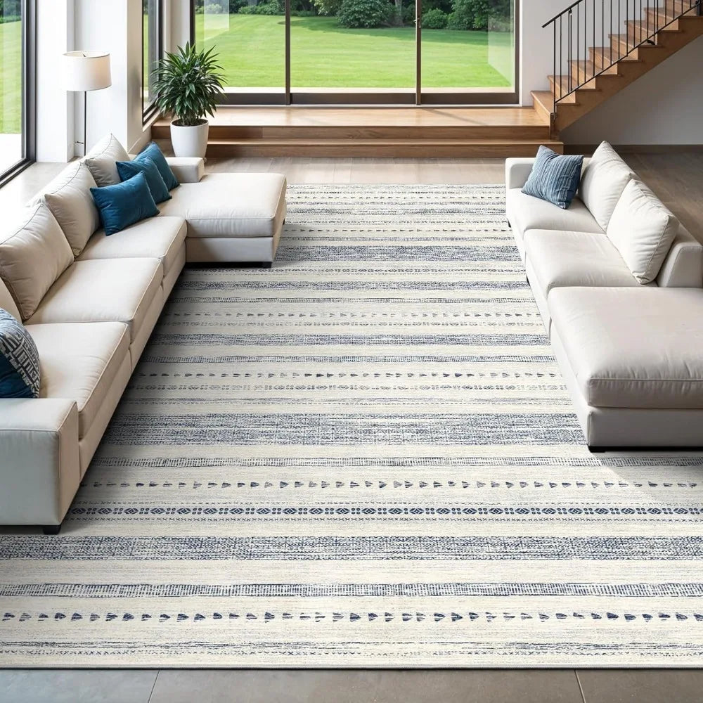 10x14 Large Area Rug Soft Ultra Thin Machine Washable Farmhouse Area Rugs for Living Room Non Slip Neutral Modern Geometric