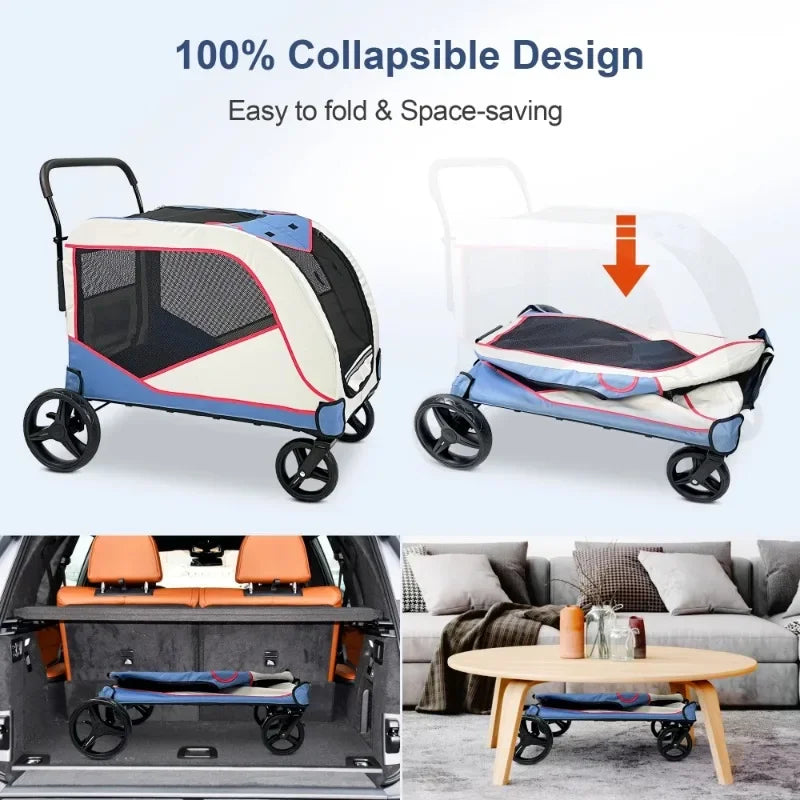 Pet Stroller for Large or 2 Dogs Cats Jogger Wagon with 4 Wheels