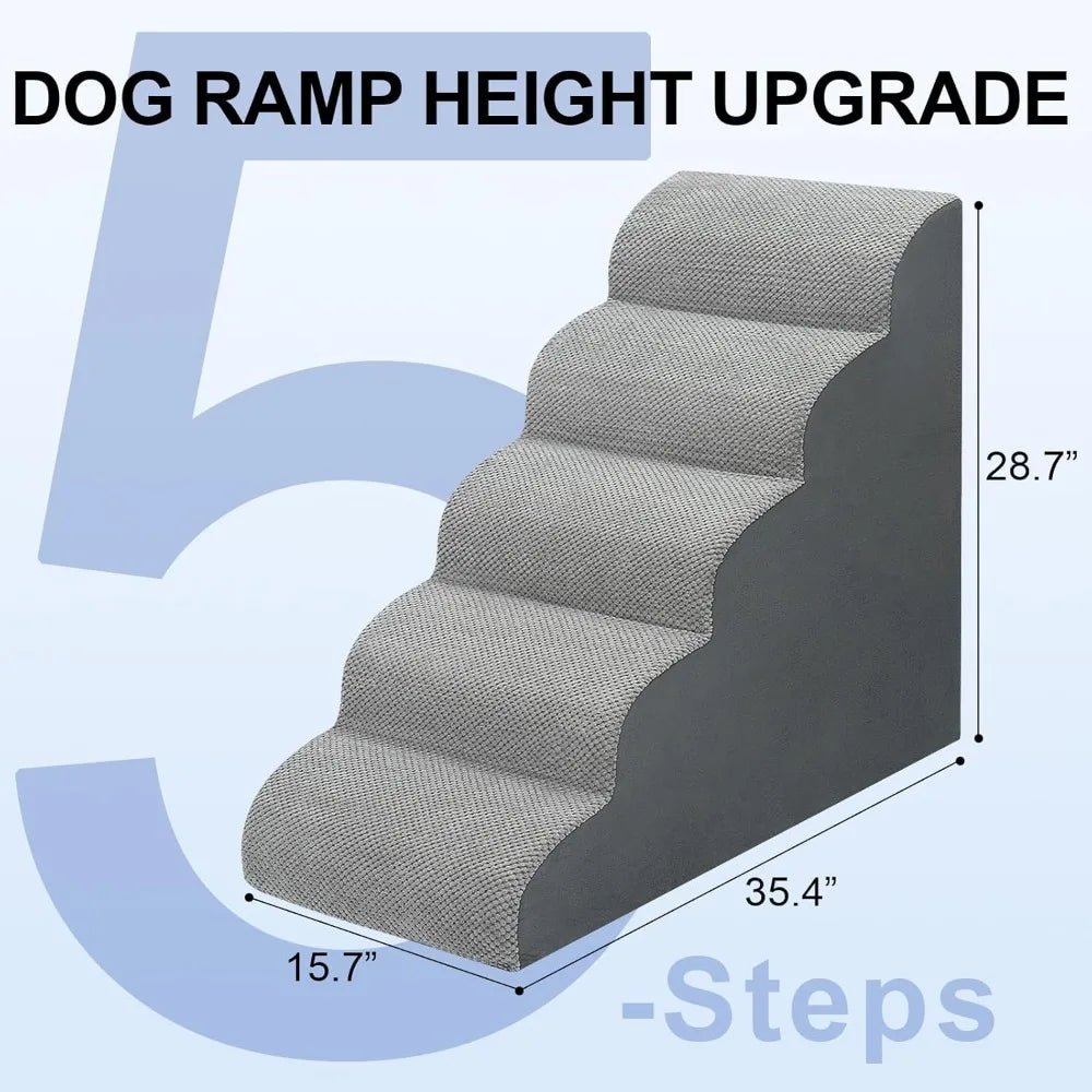 Grey 5 Step Dog Stairs For Bed Non Slip Pet Ramp Sturdy