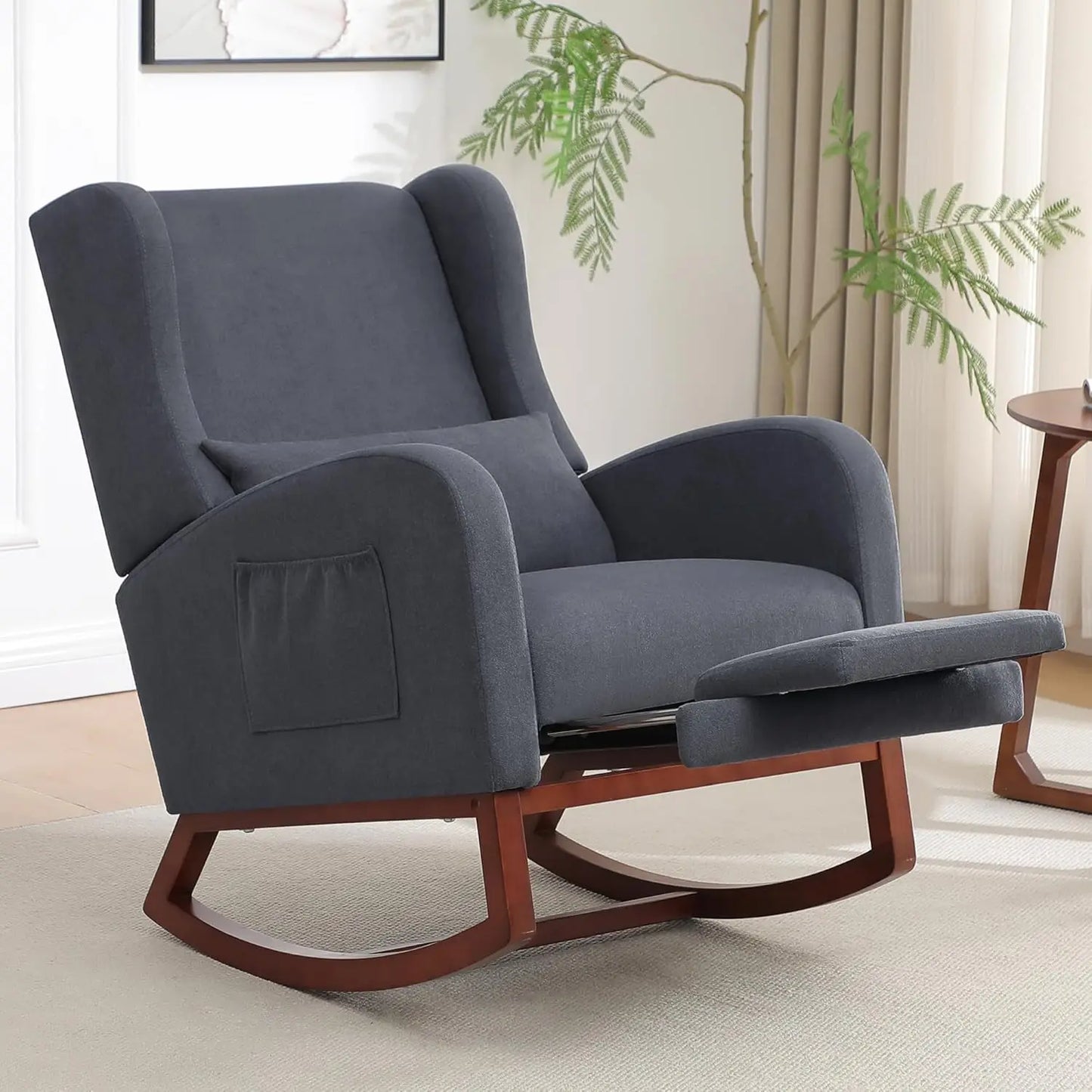 Rocking Chair Nursery with Foot Rest, Wingback Nursery Rocking Chairs, Teddy Nursing Glider Rocker Chair with Pillow and High