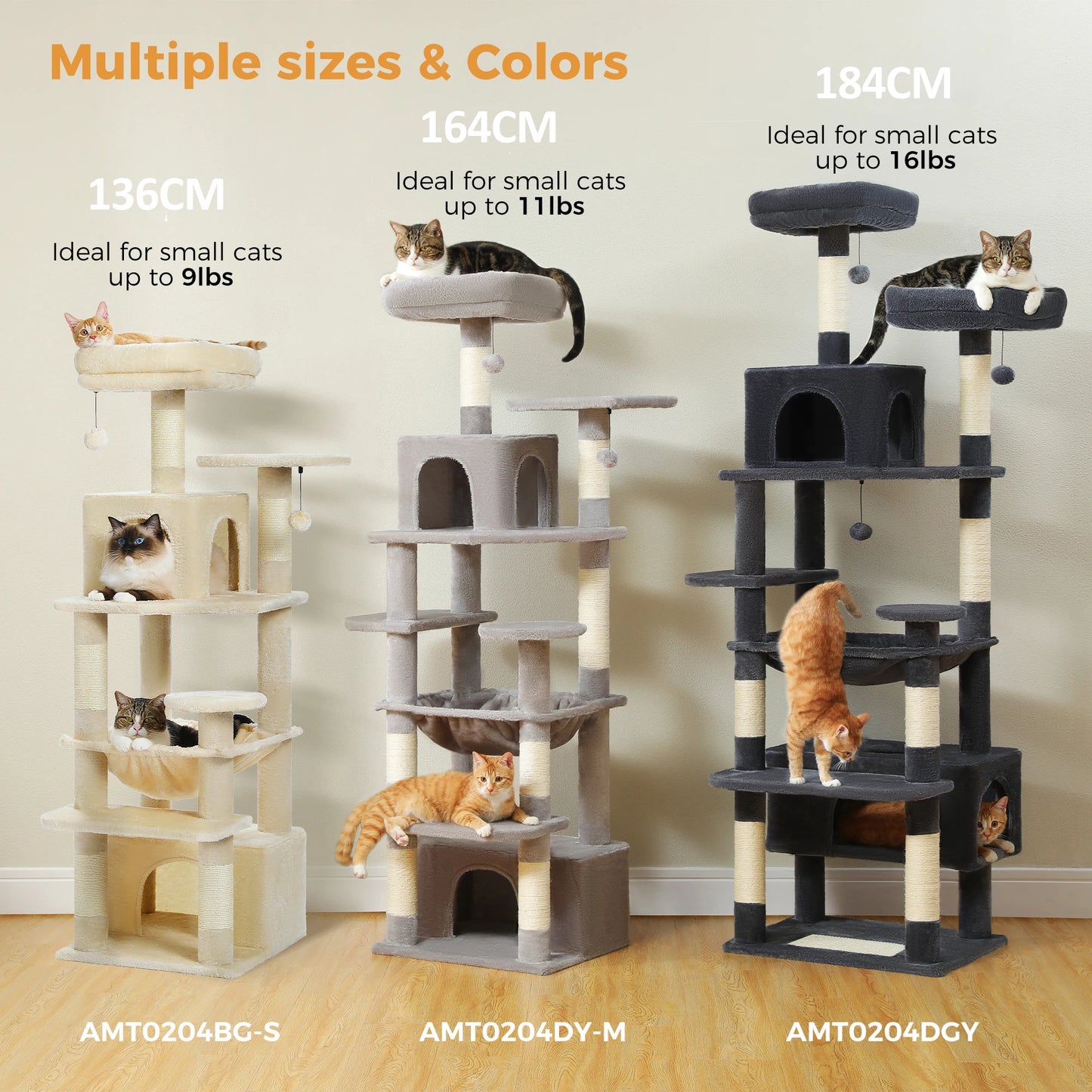 184cm Large Cat Tree Tower for Indoor Cats with Sisal Scratching Posts Spacious Hammock Padded Perches and Condos