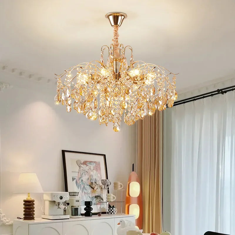 Luxury Crystal Ceiling Pendant Lamp for Living Room and Bedroom E14 LED Lights Home Decoration AC85-260V
