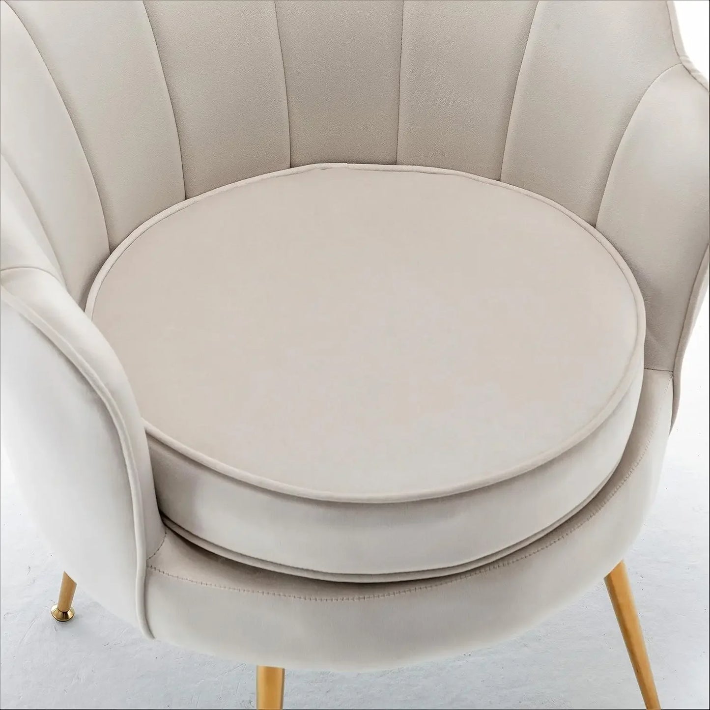 Velvet Barrel Chair with Scalloped Backrest and Gold Metal Legs Stylish Accent for Traditional Decor