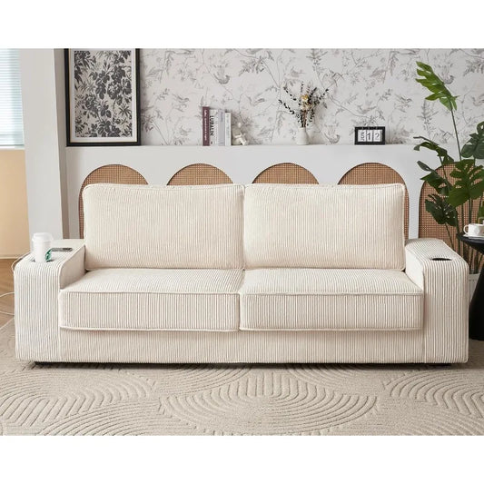 Sofa, 89 Inch Modern Sofa with USB Charging Ports & Cup Holders, Deep Seat Sofa Couch- Comfy Couch for Living Room