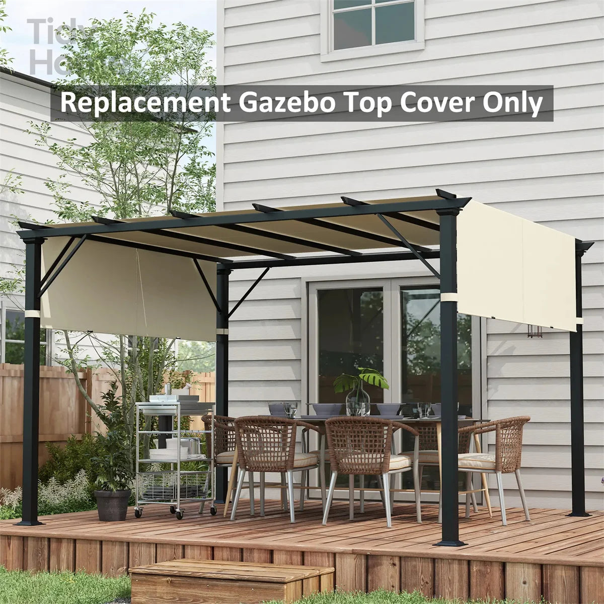 10 X 10 Feet Outdoor Pergola Steel Gazebo with Retractable Canopy Shade Cream