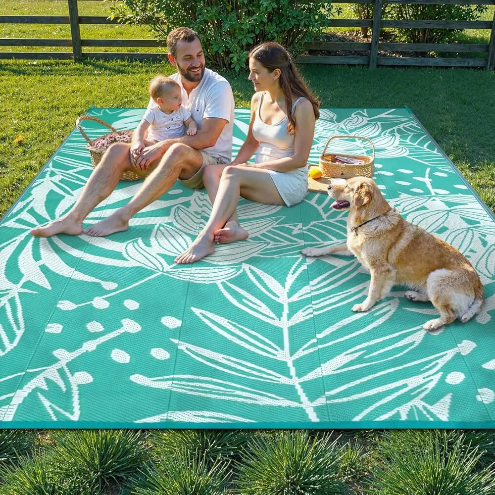 Leaf Outdoor Rugs 8X10 Feet Waterproof Reversible Tropical Plastic Straw Camping Mat For Patios Rv