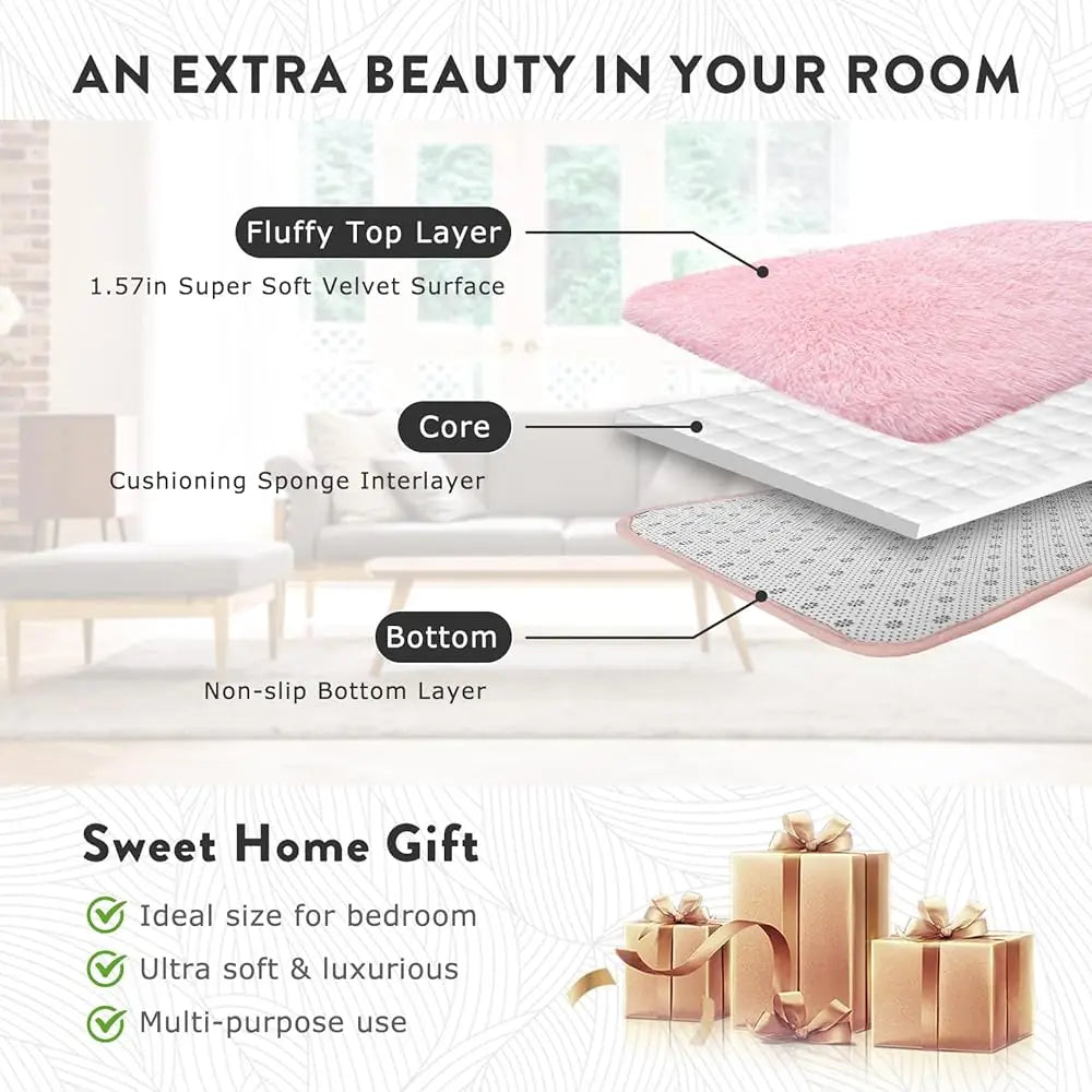 Large Shag Rugs 6 X 9 Pink Area Rug for Girls Kids Living Room Bedroom Soft Fluffy Fuzzy Plush Carpet Anti Skid Shaggy Rug