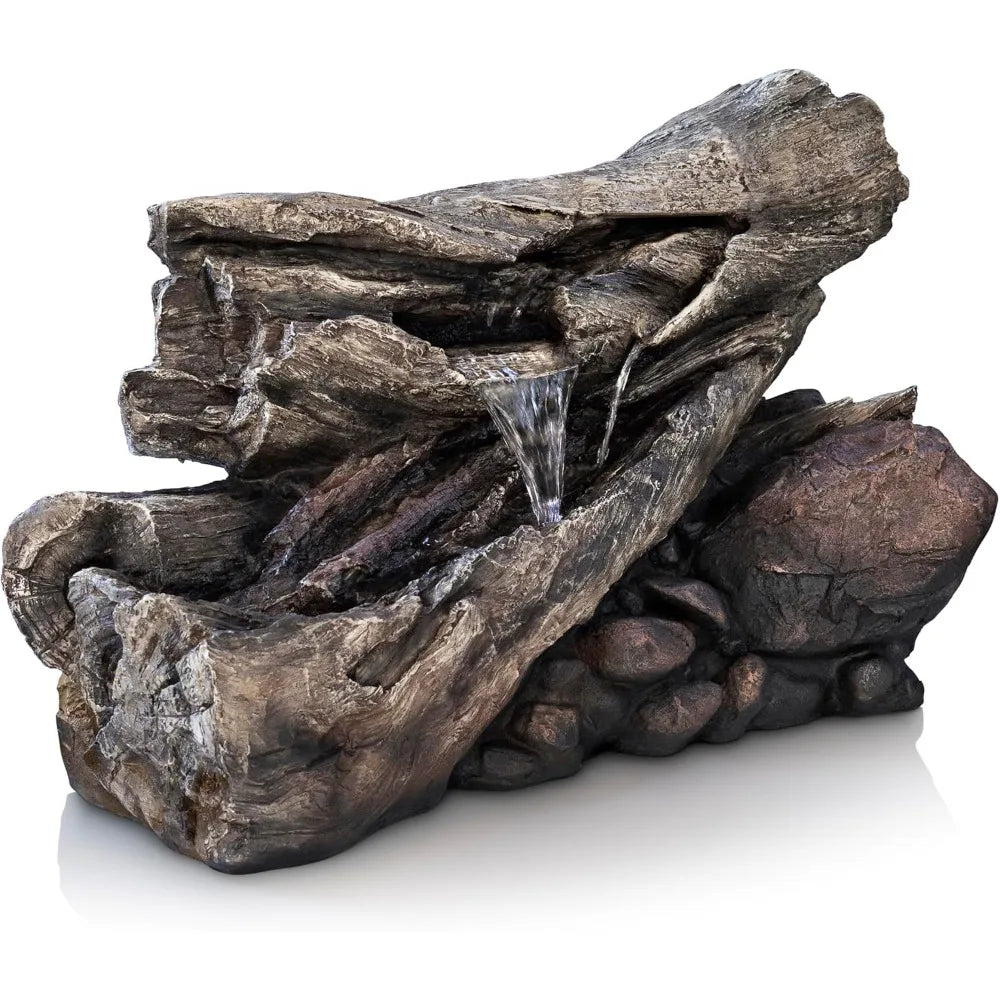 4 Inch 2 Story Tree Trunk Fountain with LED Lights for Gardens Courtyards and Water Feature Fountains
