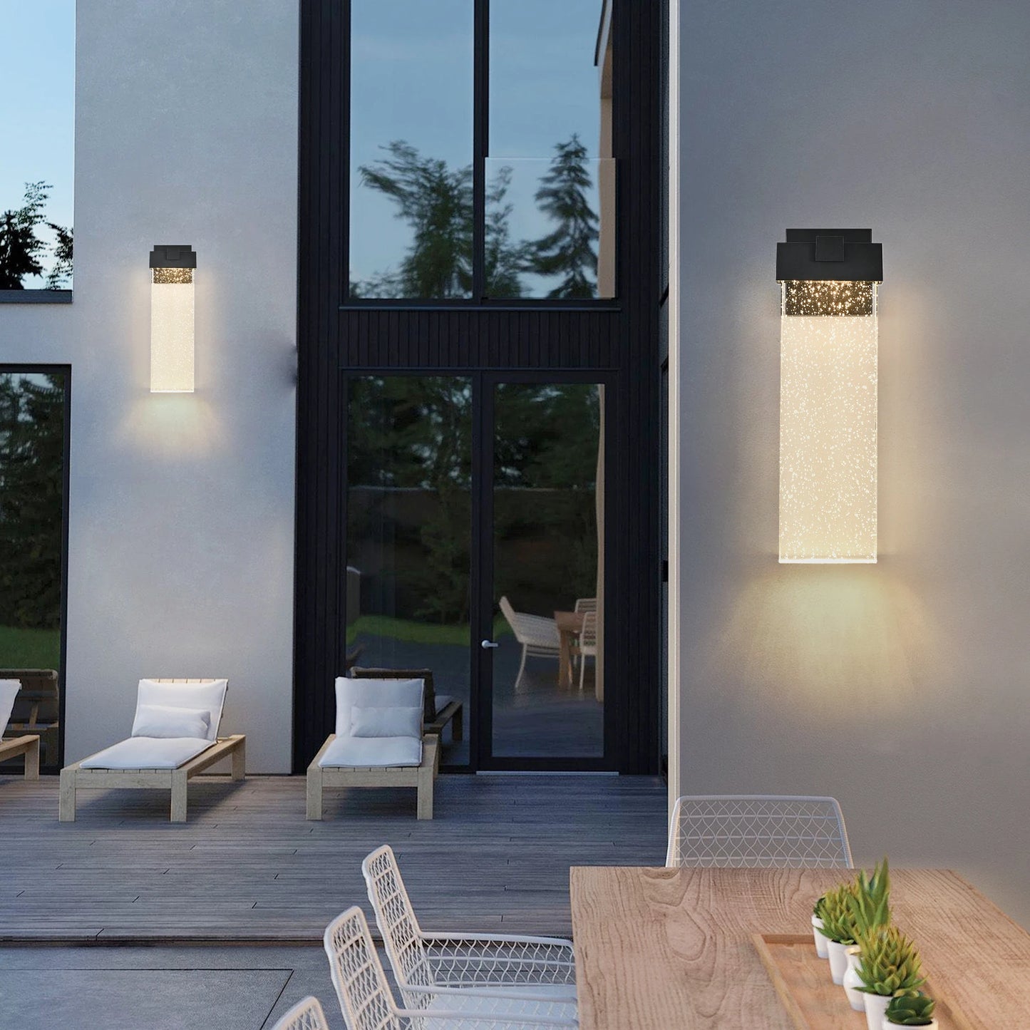 Outdoor Wall Light Fixture Waterproof LED Wall Sconce with Bubble Crystal Black Finish for Porch Patio and Garden