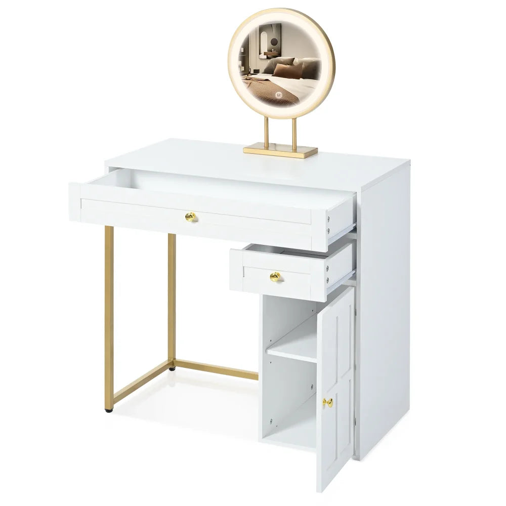 Makeup Vanity Desk with Mirror Luxury Vanity Desk with 2 Drawers 1 Cabinet and 3 Lighting Modes Dressing Table for Bedroom