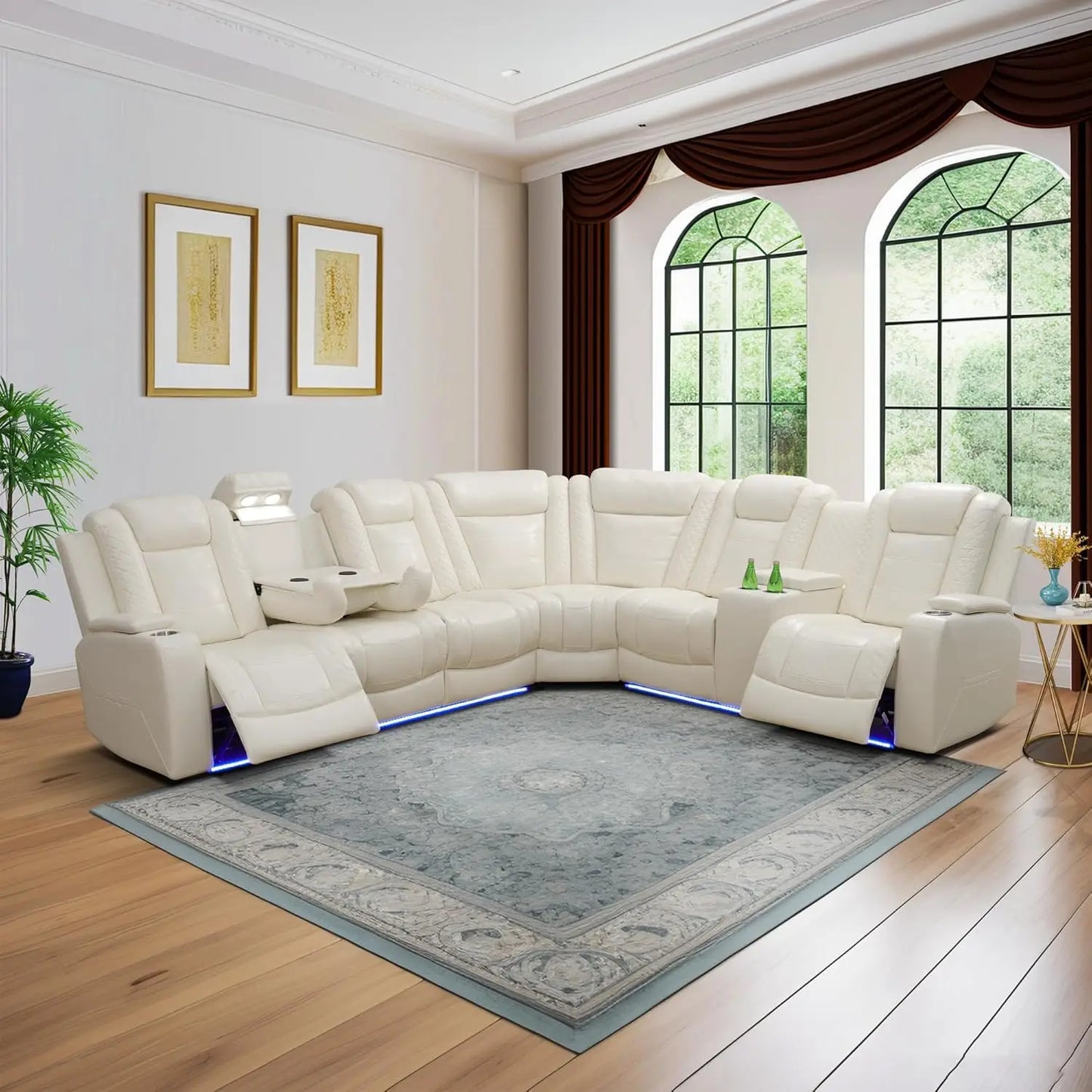 Power Reclining Sectional Sofa USB Chargers and Storage Console, Leather Recliner Sofa for Living Room Furniture Set