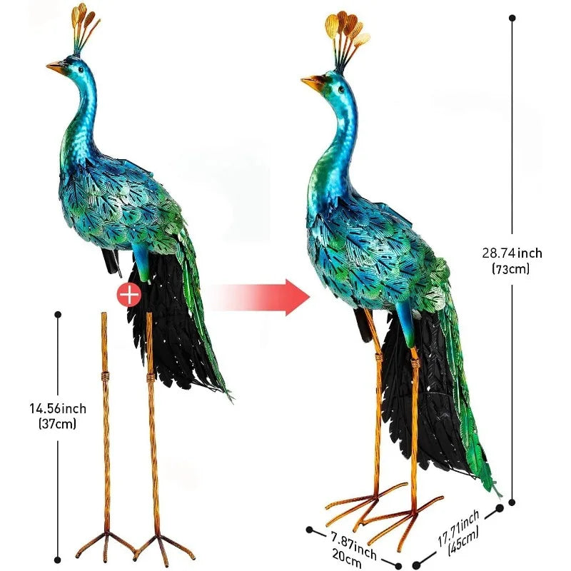 Chisheen Outdoor Solar Peacock Statue Garden Decor Metal Yard Art for Lawn Backyard Party Wedding Decoration