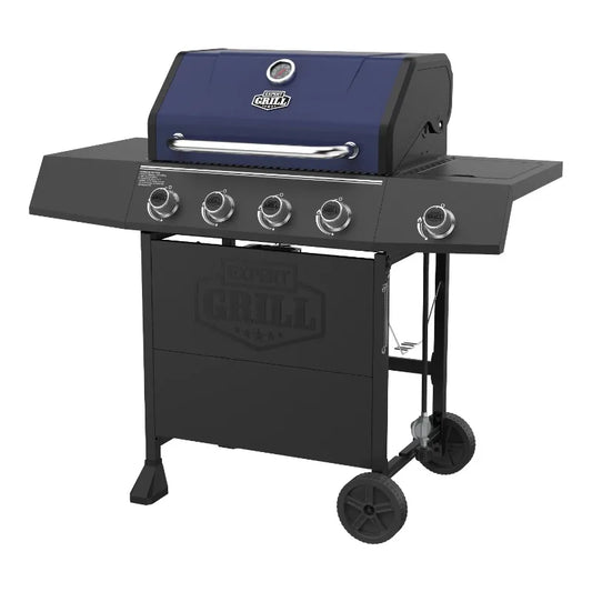 Expert Grill 4 Burner Propane Gas Grill with Side Burner in Blue for Outdoor Cooking and BBQ