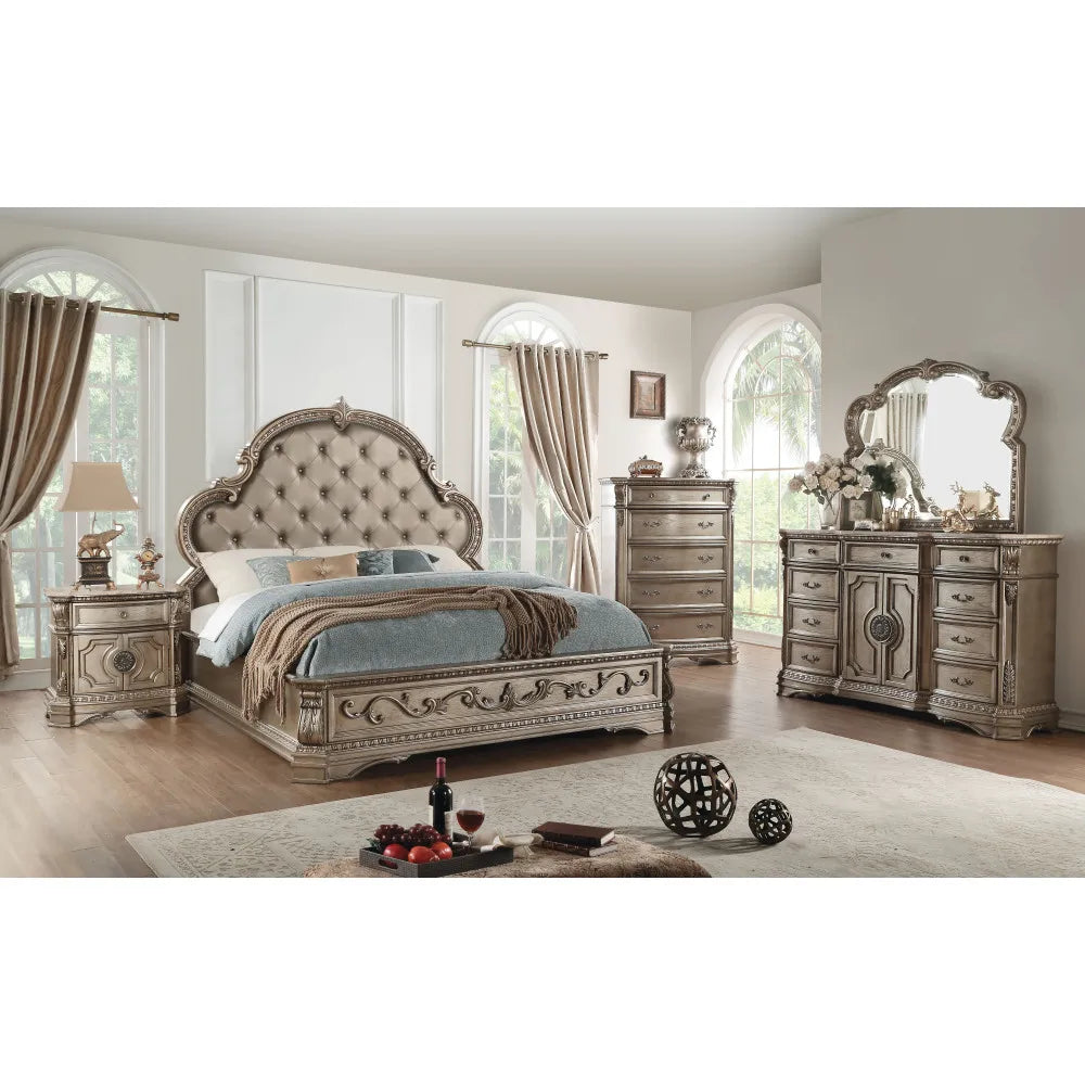 Antique Silver European Style Dresser with Wood Top Solid Carved Vanity Mirror for American Bedroom Furniture