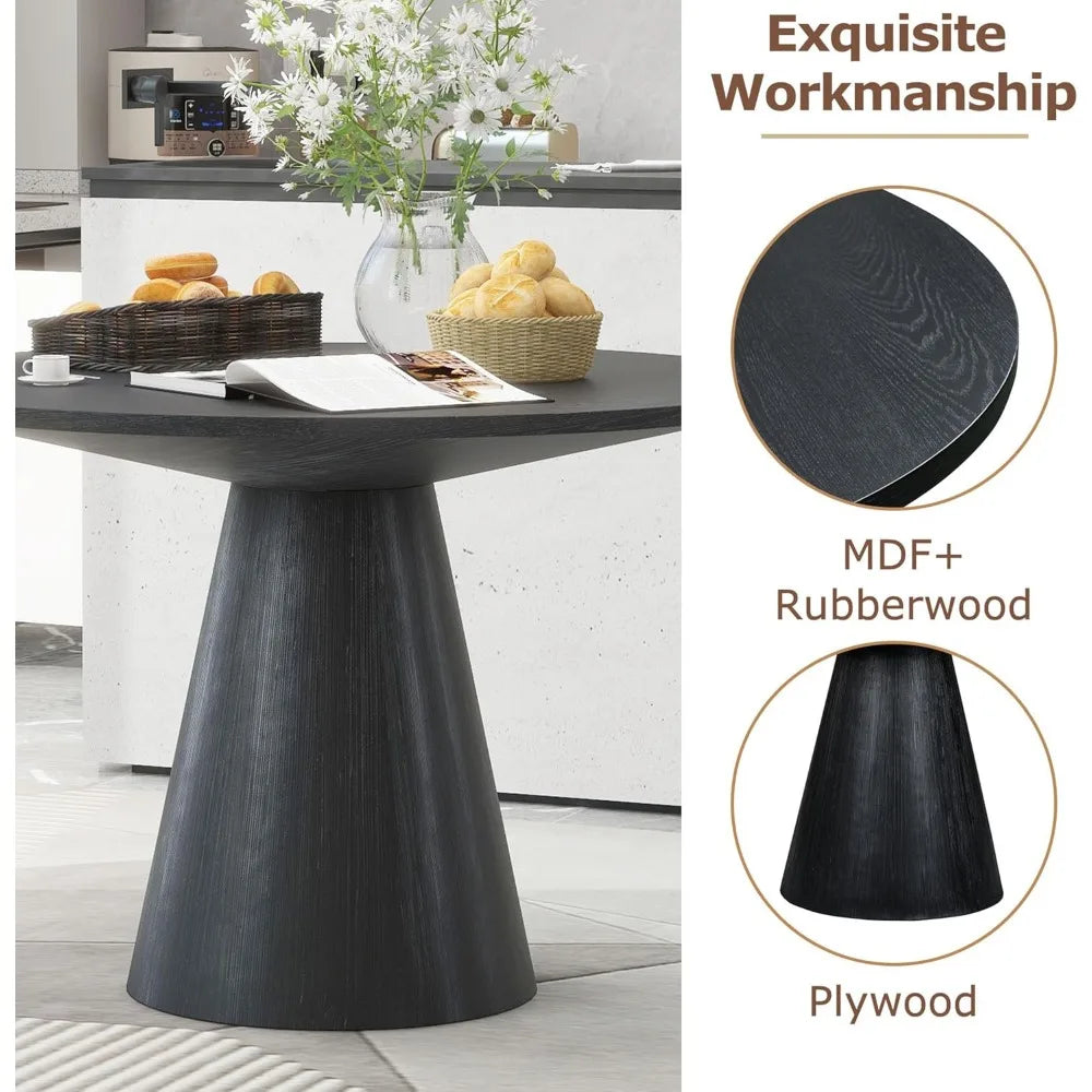 Round Dining Table Retro Style Wooden Kitchen Table for Living Room Black