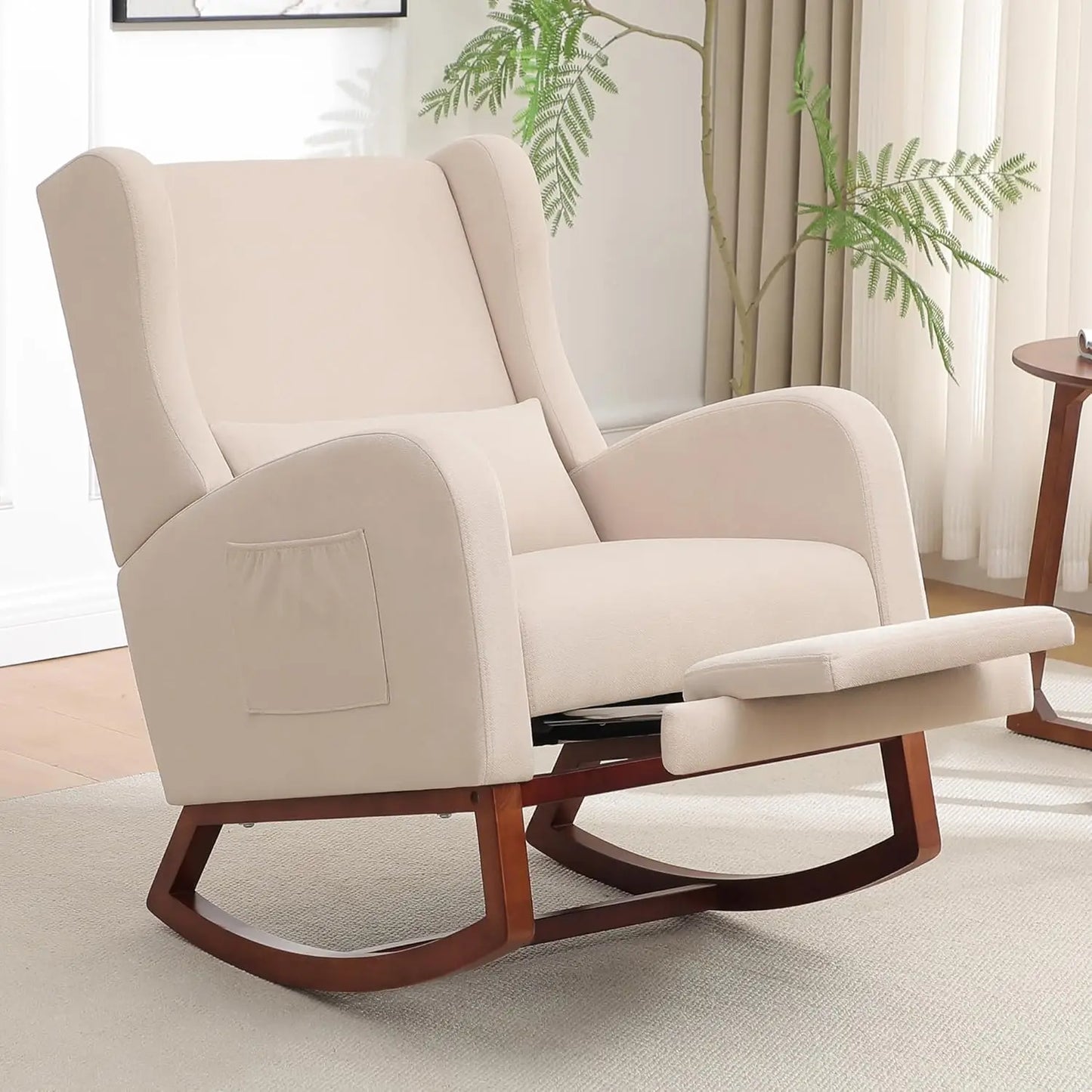 Rocking Chair Nursery with Foot Rest, Wingback Nursery Rocking Chairs, Teddy Nursing Glider Rocker Chair with Pillow and High