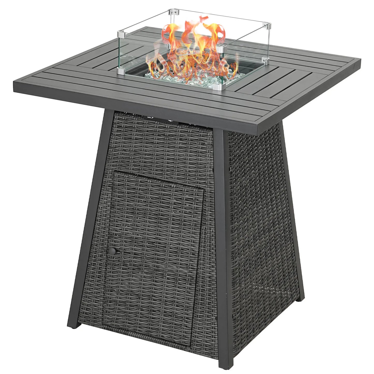 36 Inch Square Outdoor Fire Pit Table Wicker Propane High Fire Table with Glass Fire Beads