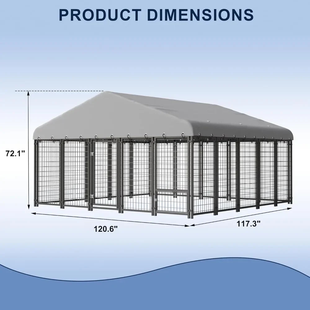 10X10FT Large Dog Kennel Heavy Duty Outdoor Dog Cage with Roof and Double Lock Security