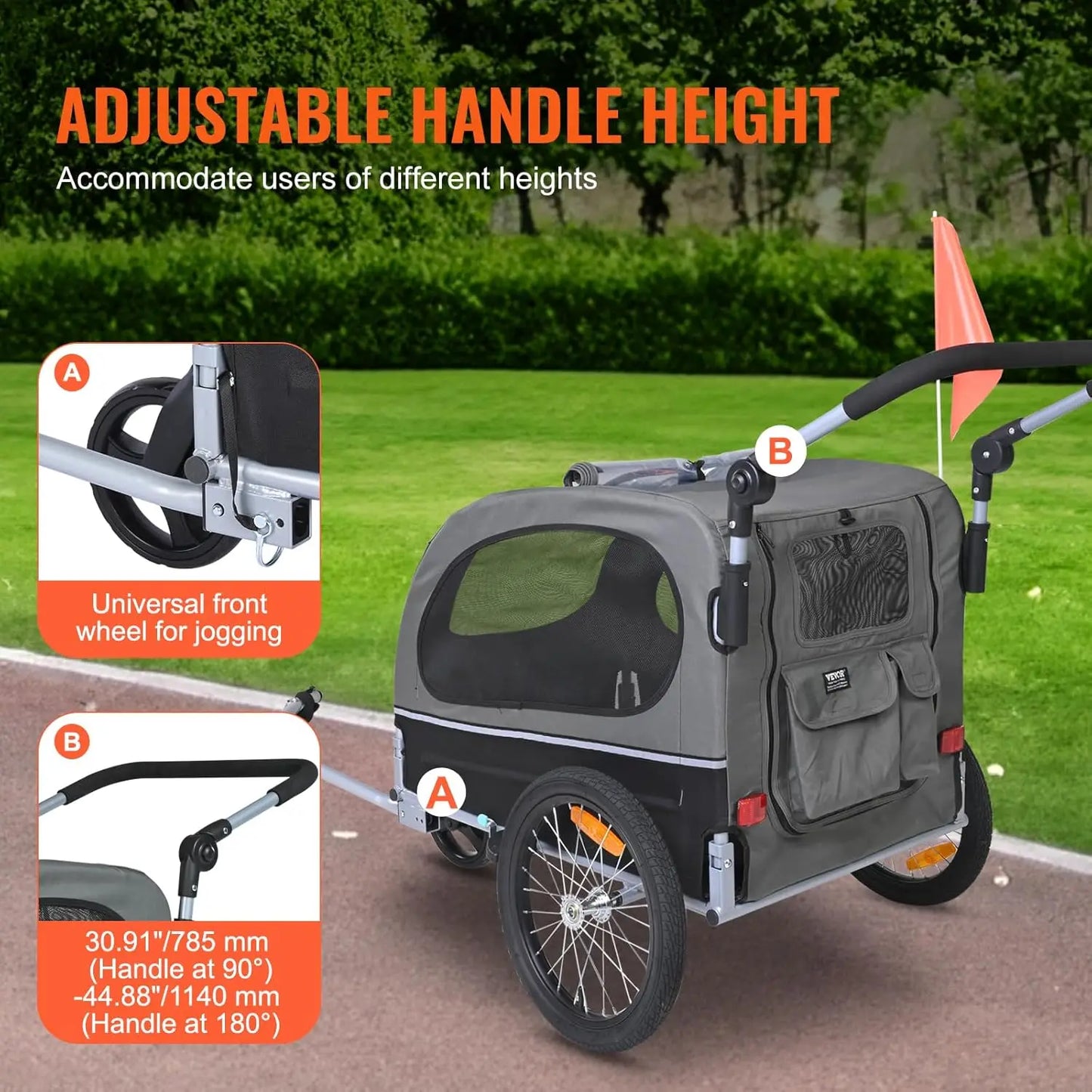 Dog Bike Trailer, Supports up to 88 lbs, 2-in-1 Pet Stroller Cart Bicycle Carrier, Easy Folding Cart Frame with Quick Release
