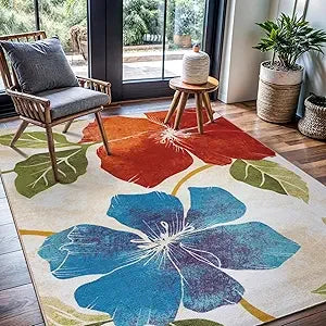 Solana Modern Floral Area Rug 6 Feet 7 Inches by 9 Feet Non Skid Rubber Backing Black Gray Flowers Indoor Rug