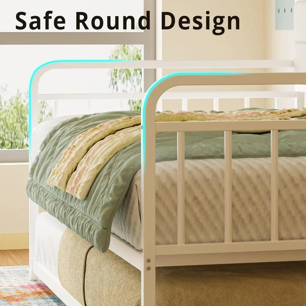 Daybed With Trundle Sturdy Metal Twin Bed Frame Upholstered Headboard Charging Station For Living Room Bedroom