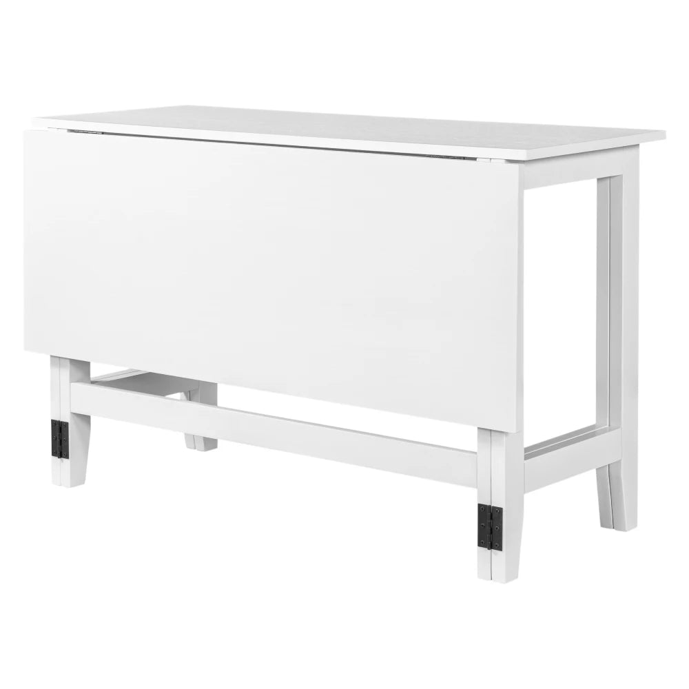 Farmhouse Wood Extendable Dining Table With Drop Leaf For Small Spaces White