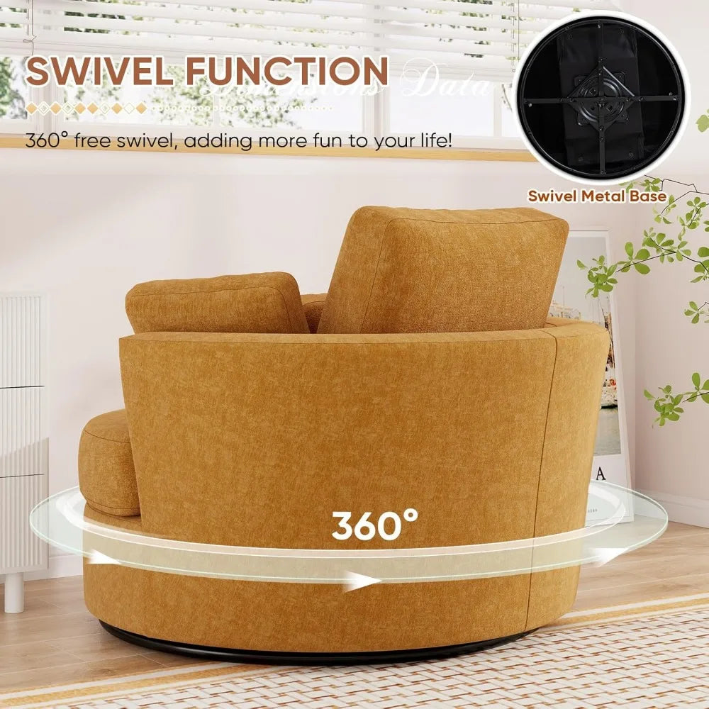 Oversized Swivel Accent Chair with Half Moon Storage Ottoman, 42'' W Chenille Round Swivel Barrel Chair, Modern Upholstered Comf
