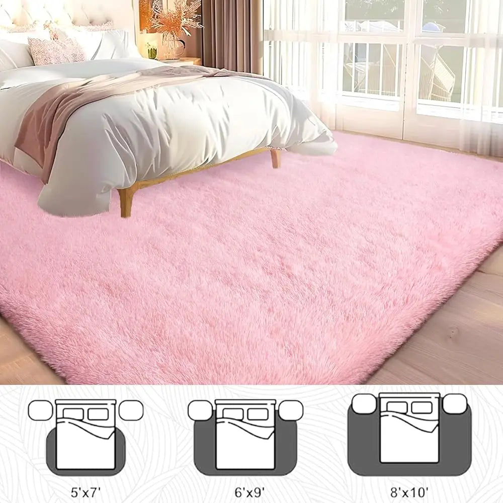 Large Shag Rugs 6 X 9 Pink Area Rug for Girls Kids Living Room Bedroom Soft Fluffy Fuzzy Plush Carpet Anti Skid Shaggy Rug