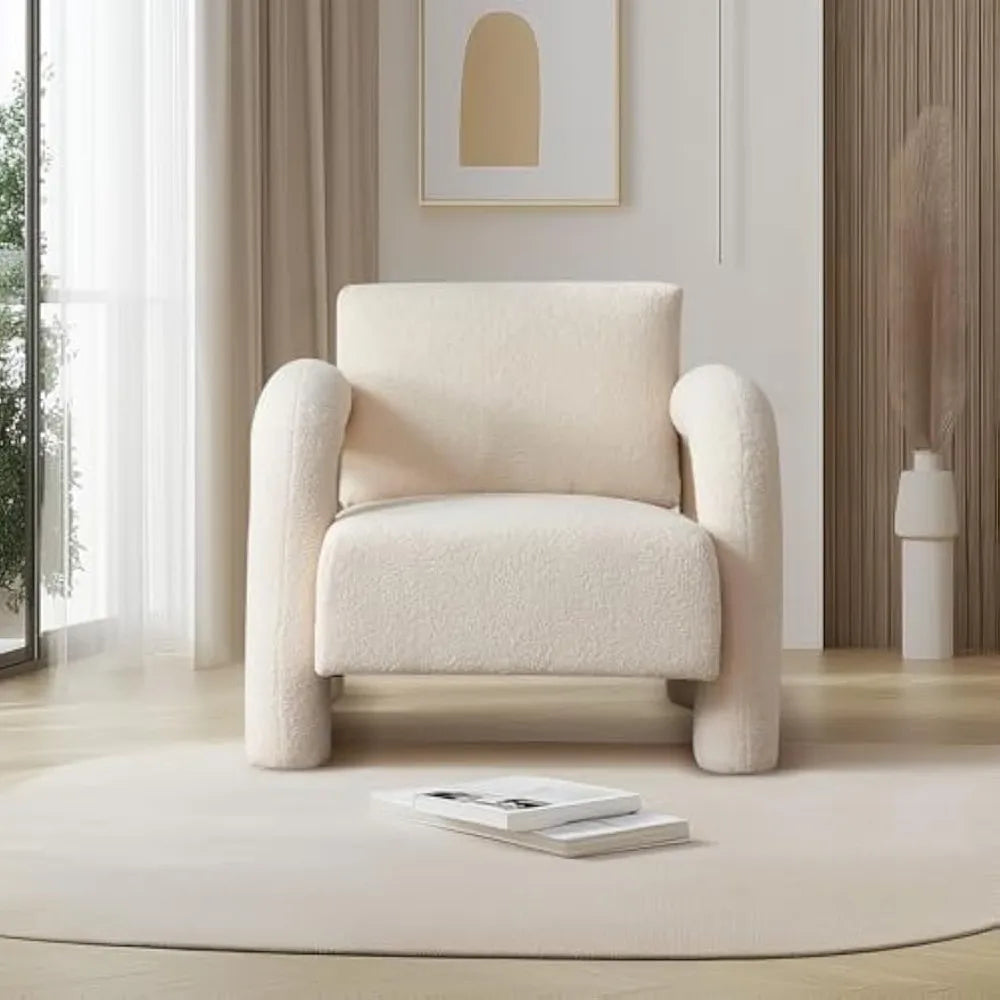 33.5 Inch by 30.3 Inch Modern Accent Chair Breathable Sherpa Fabric Living Room Chair Comfy Upholstered Armchair Leisure Armchair Single