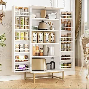 51 Inch Freestanding Kitchen Pantry Storage Cabinet with Adjustable Shelves and Buffet Cupboards